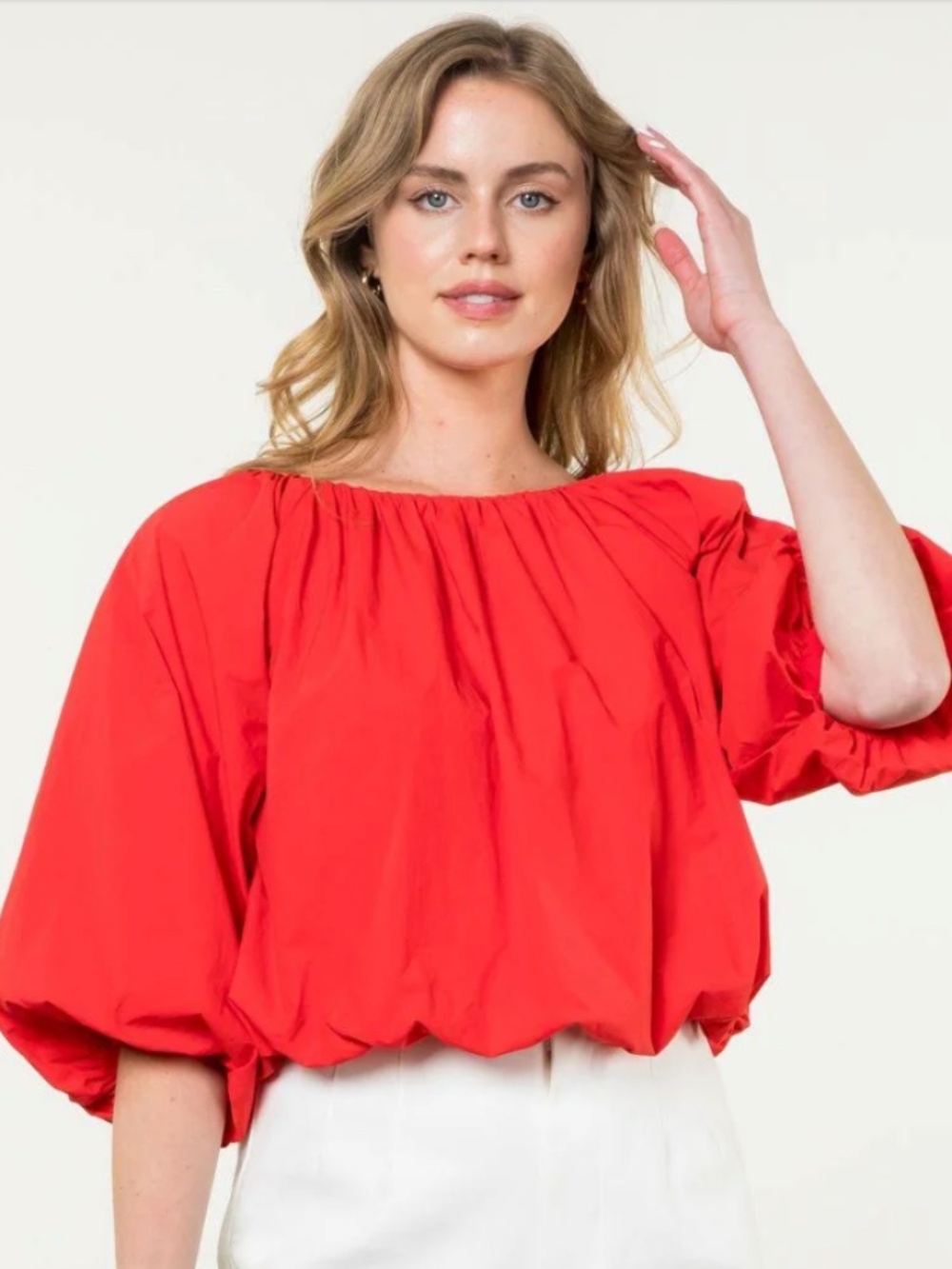 THML Medium M red puff sleeve elastic blouse
